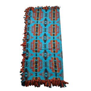 Handmade Fleece Southwest Style Aztec Print Throw Blanket Teal
